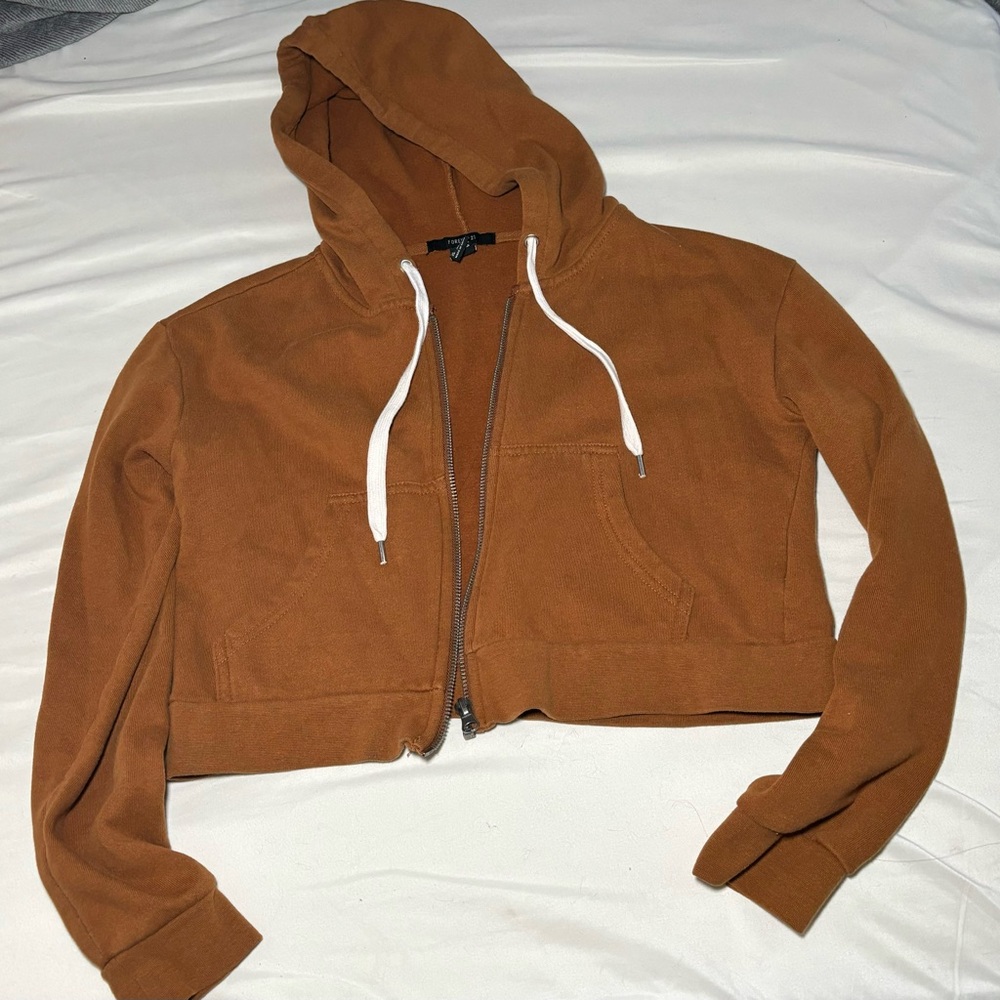 Forever 21 Tan Hoodie with White Drawstrings